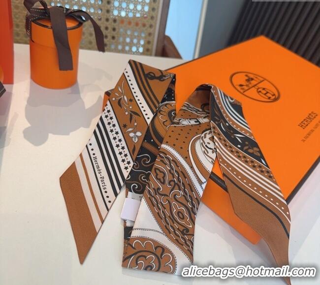 Top Quality Hermes Festival des Amazones Bandana Twilly Silk Bandeau Scarf 5x86.5cm H4001 Orange 2025