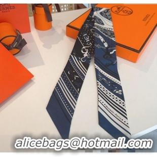 Well Crafted Hermes Festival des Amazones Bandana Twilly Silk Bandeau Scarf 5x86.5cm H4001 Dark Blue 2025