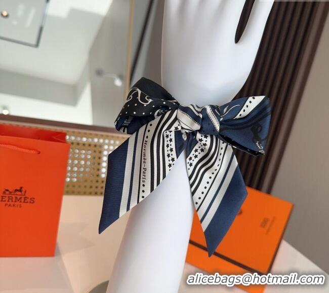 Well Crafted Hermes Festival des Amazones Bandana Twilly Silk Bandeau Scarf 5x86.5cm H4001 Dark Blue 2025
