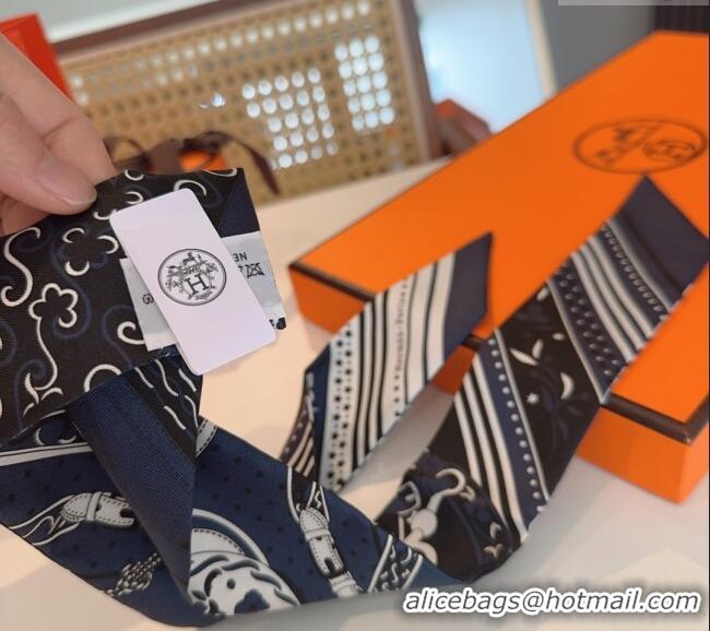 Well Crafted Hermes Festival des Amazones Bandana Twilly Silk Bandeau Scarf 5x86.5cm H4001 Dark Blue 2025