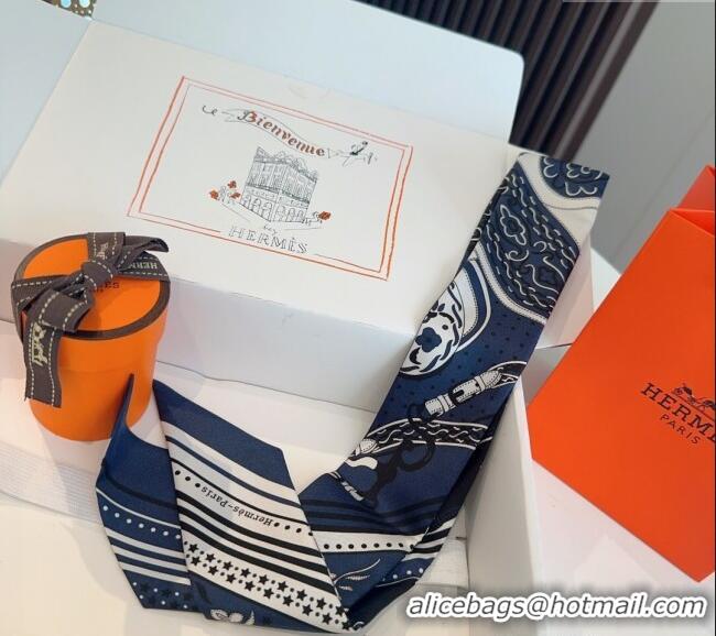 Well Crafted Hermes Festival des Amazones Bandana Twilly Silk Bandeau Scarf 5x86.5cm H4001 Dark Blue 2025