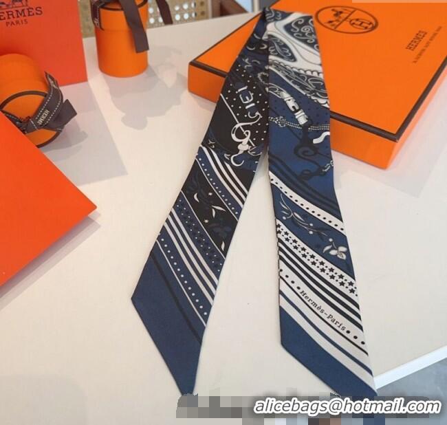 Well Crafted Hermes Festival des Amazones Bandana Twilly Silk Bandeau Scarf 5x86.5cm H4001 Dark Blue 2025