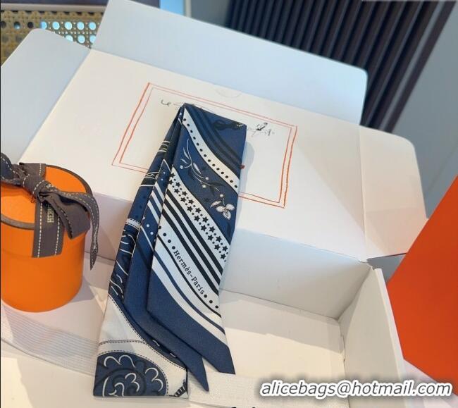Well Crafted Hermes Festival des Amazones Bandana Twilly Silk Bandeau Scarf 5x86.5cm H4001 Dark Blue 2025
