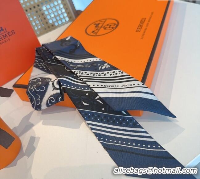 Well Crafted Hermes Festival des Amazones Bandana Twilly Silk Bandeau Scarf 5x86.5cm H4001 Dark Blue 2025