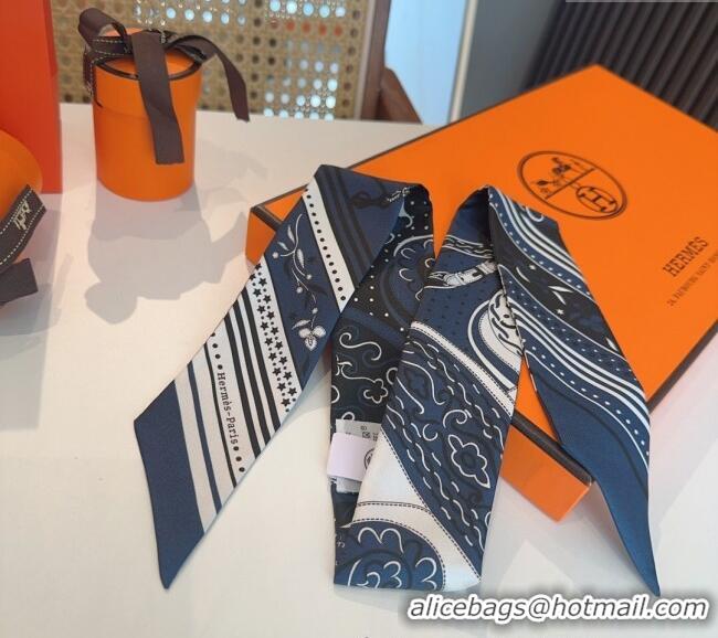 Well Crafted Hermes Festival des Amazones Bandana Twilly Silk Bandeau Scarf 5x86.5cm H4001 Dark Blue 2025