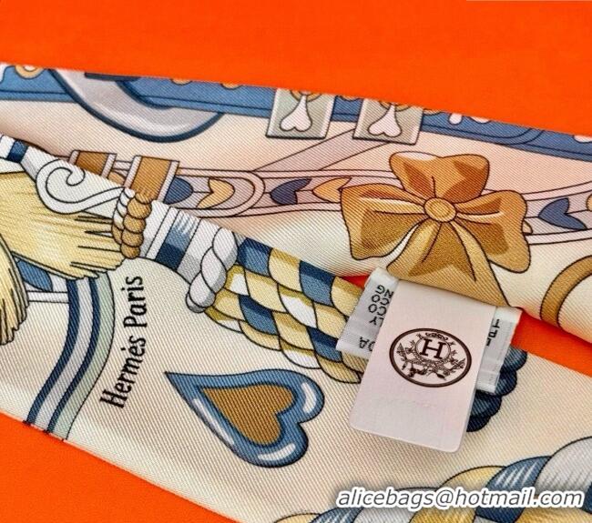 Top Design Hermes Harnais de Coeur Twilly Silk Bandeau Scarf 5x86cm H4002 White 2025