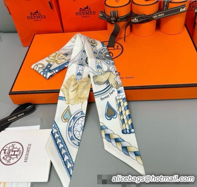 Top Design Hermes Harnais de Coeur Twilly Silk Bandeau Scarf 5x86cm H4002 White 2025