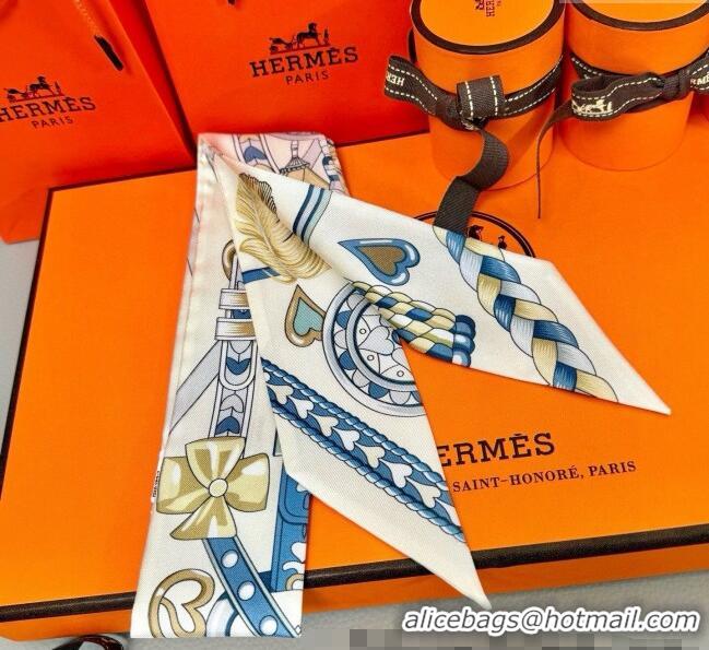 Top Design Hermes Harnais de Coeur Twilly Silk Bandeau Scarf 5x86cm H4002 White 2025