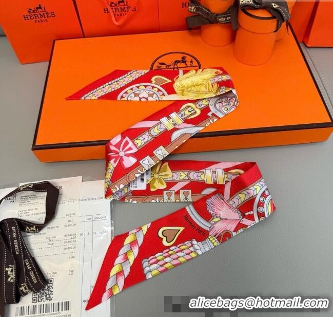 Best Discount Hermes Harnais de Coeur Twilly Silk Bandeau Scarf 5x86cm H4002 Red 2025