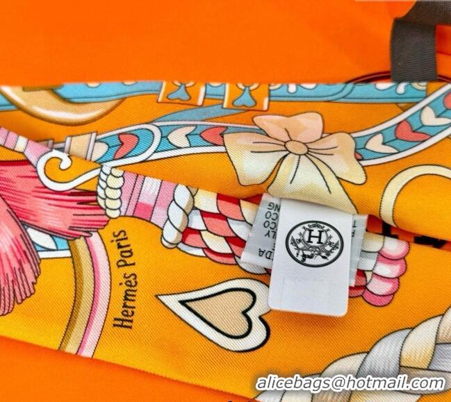 New Design Hermes Harnais de Coeur Twilly Silk Bandeau Scarf 5x86cm H4002 Orange 2025