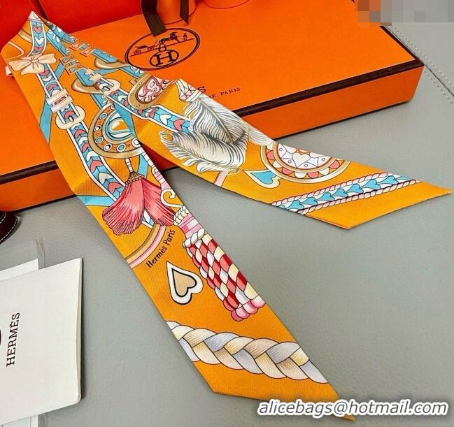 New Design Hermes Harnais de Coeur Twilly Silk Bandeau Scarf 5x86cm H4002 Orange 2025