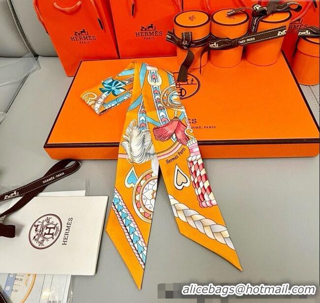 New Design Hermes Harnais de Coeur Twilly Silk Bandeau Scarf 5x86cm H4002 Orange 2025