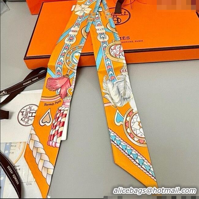 New Design Hermes Harnais de Coeur Twilly Silk Bandeau Scarf 5x86cm H4002 Orange 2025