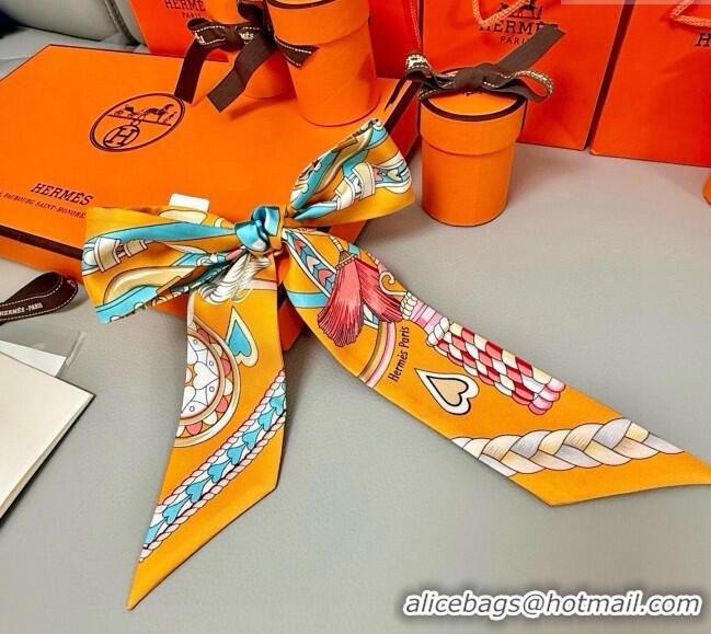 New Design Hermes Harnais de Coeur Twilly Silk Bandeau Scarf 5x86cm H4002 Orange 2025