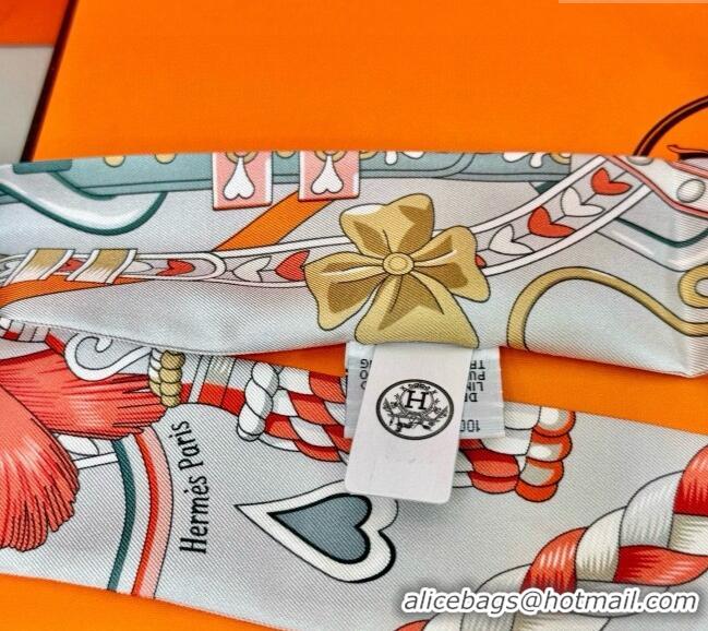 Best Grade Hermes Harnais de Coeur Twilly Silk Bandeau Scarf 5x86cm H4002 Grey 2025