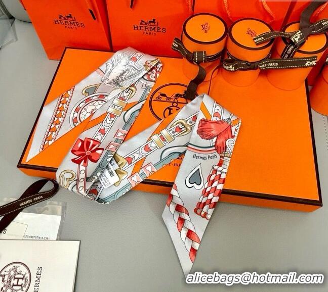 Best Grade Hermes Harnais de Coeur Twilly Silk Bandeau Scarf 5x86cm H4002 Grey 2025