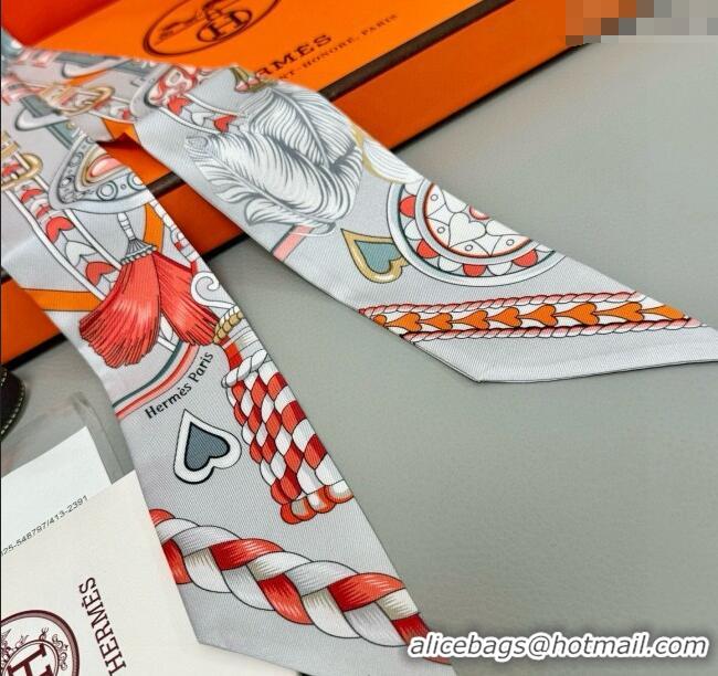 Best Grade Hermes Harnais de Coeur Twilly Silk Bandeau Scarf 5x86cm H4002 Grey 2025