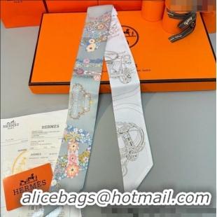 Shop Discount Hermes Brides de Gala en Fleurs Twilly Silk Bandeau Scarf 5x86.5cm H4004 Grey/White 2025