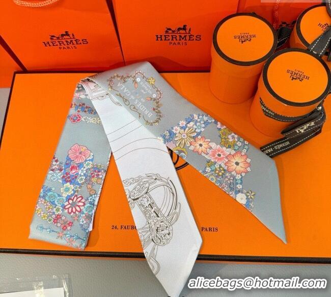 Shop Discount Hermes Brides de Gala en Fleurs Twilly Silk Bandeau Scarf 5x86.5cm H4004 Grey/White 2025