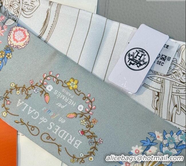 Shop Discount Hermes Brides de Gala en Fleurs Twilly Silk Bandeau Scarf 5x86.5cm H4004 Grey/White 2025