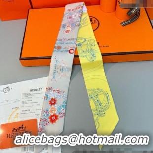 Best Price Hermes Brides de Gala en Fleurs Twilly Silk Bandeau Scarf 5x86.5cm H4004 Grey/Yellow 2025