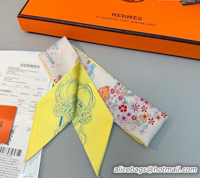 Best Price Hermes Brides de Gala en Fleurs Twilly Silk Bandeau Scarf 5x86.5cm H4004 Grey/Yellow 2025