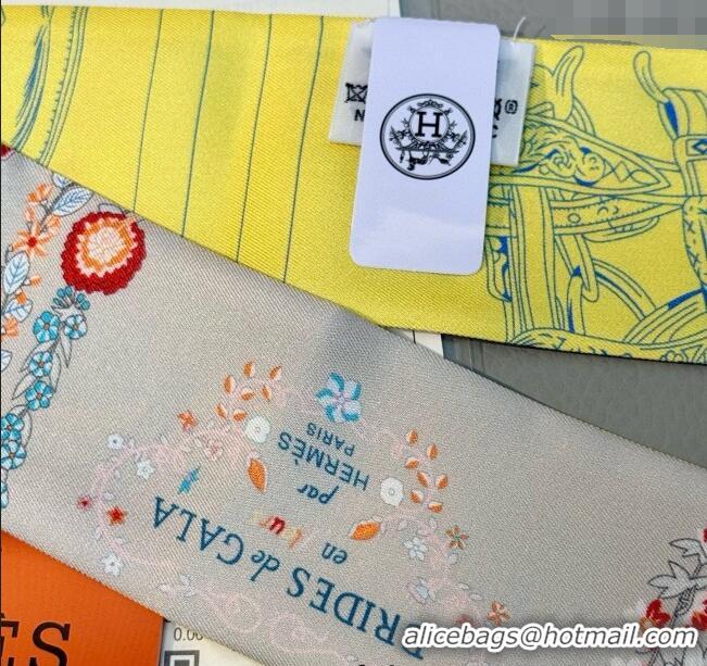 Best Price Hermes Brides de Gala en Fleurs Twilly Silk Bandeau Scarf 5x86.5cm H4004 Grey/Yellow 2025