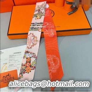 Cheapest Hermes Brides de Gala en Fleurs Twilly Silk Bandeau Scarf 5x86.5cm H4004 Orange/Pink 2025