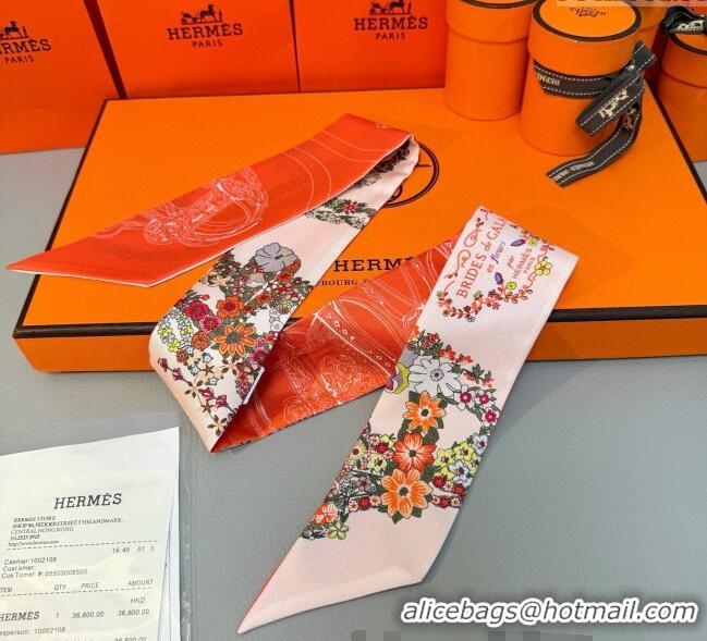 Cheapest Hermes Brides de Gala en Fleurs Twilly Silk Bandeau Scarf 5x86.5cm H4004 Orange/Pink 2025
