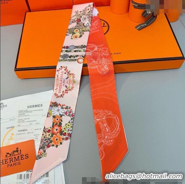 Cheapest Hermes Brides de Gala en Fleurs Twilly Silk Bandeau Scarf 5x86.5cm H4004 Orange/Pink 2025