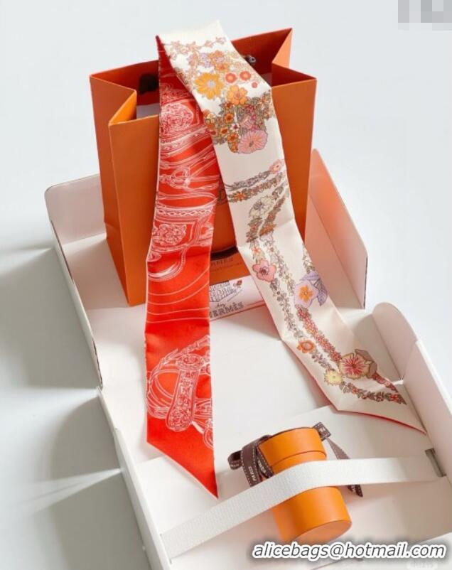 Cheapest Hermes Brides de Gala en Fleurs Twilly Silk Bandeau Scarf 5x86.5cm H4004 Orange/Pink 2025