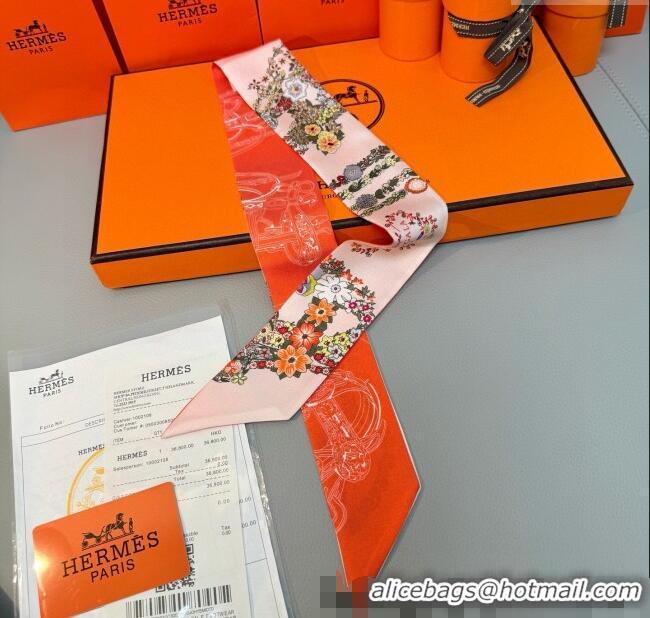 Cheapest Hermes Brides de Gala en Fleurs Twilly Silk Bandeau Scarf 5x86.5cm H4004 Orange/Pink 2025