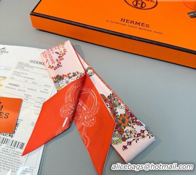 Cheapest Hermes Brides de Gala en Fleurs Twilly Silk Bandeau Scarf 5x86.5cm H4004 Orange/Pink 2025
