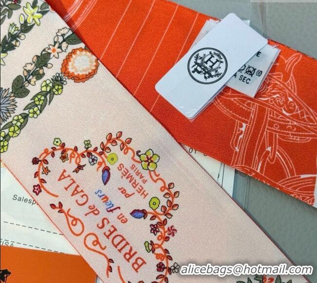 Cheapest Hermes Brides de Gala en Fleurs Twilly Silk Bandeau Scarf 5x86.5cm H4004 Orange/Pink 2025