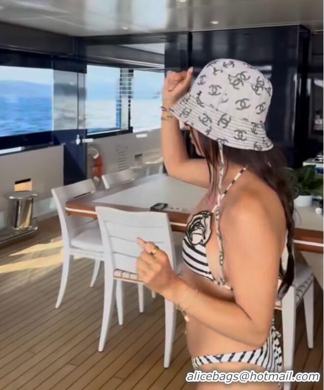 Best Quality Same Rose 90s Striped Bikini Bottoms Swimsuit P0092 White/Black