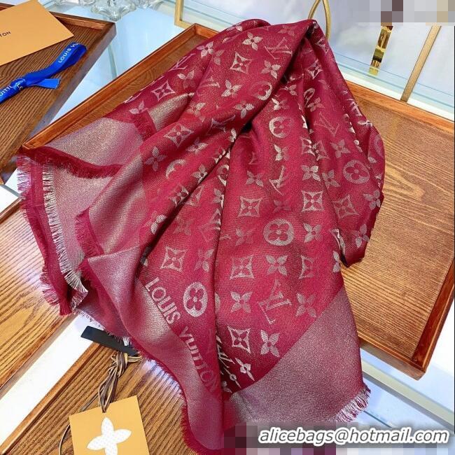 Buy Best Louis Vuitton Classic Silk Wool Shawl Scarf 140cm with Silver-Tone Lurex V4030 Red 2025