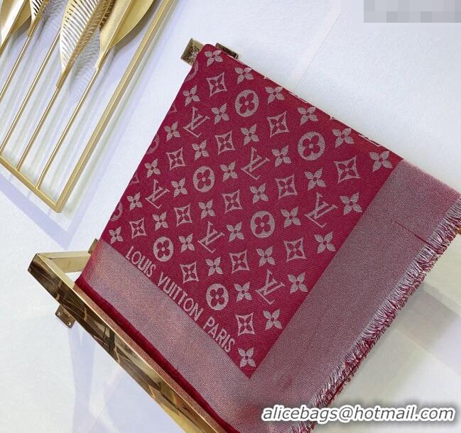 Buy Best Louis Vuitton Classic Silk Wool Shawl Scarf 140cm with Silver-Tone Lurex V4030 Red 2025