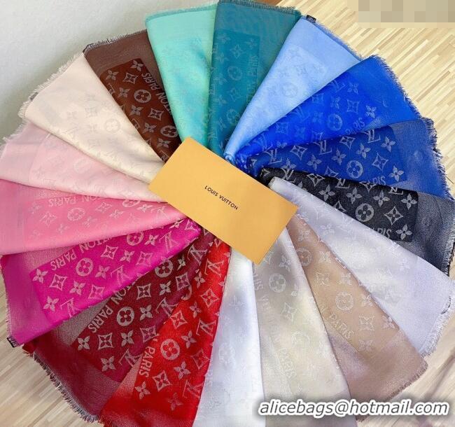 Famous Brand Louis Vuitton Classic Silk Wool Shawl Scarf 140cm with Silver-Tone Lurex V4030 Light Grey 2025