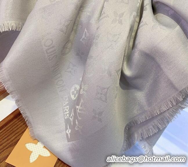 Famous Brand Louis Vuitton Classic Silk Wool Shawl Scarf 140cm with Silver-Tone Lurex V4030 Light Grey 2025