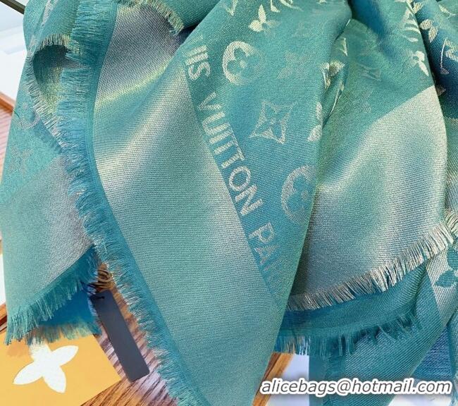 Market Sells Louis Vuitton Classic Silk Wool Shawl Scarf 140cm with Silver-Tone Lurex V4030 Green 2025
