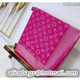 Well Crafted Louis Vuitton Classic Silk Wool Shawl Scarf 140cm with Silver-Tone Lurex V4030 Dark Pink 2025