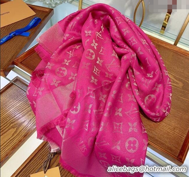 Well Crafted Louis Vuitton Classic Silk Wool Shawl Scarf 140cm with Silver-Tone Lurex V4030 Dark Pink 2025
