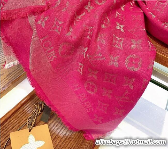 Well Crafted Louis Vuitton Classic Silk Wool Shawl Scarf 140cm with Silver-Tone Lurex V4030 Dark Pink 2025