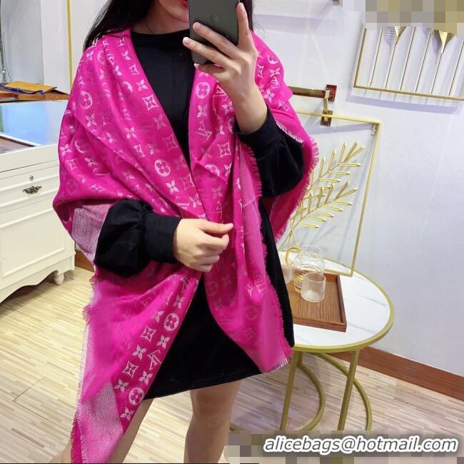 Well Crafted Louis Vuitton Classic Silk Wool Shawl Scarf 140cm with Silver-Tone Lurex V4030 Dark Pink 2025