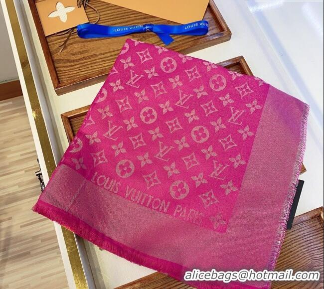 Well Crafted Louis Vuitton Classic Silk Wool Shawl Scarf 140cm with Silver-Tone Lurex V4030 Dark Pink 2025