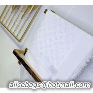 Popular Style Louis Vuitton Classic Silk Wool Shawl Scarf 140cm with Silver-Tone Lurex V4030 White 2025
