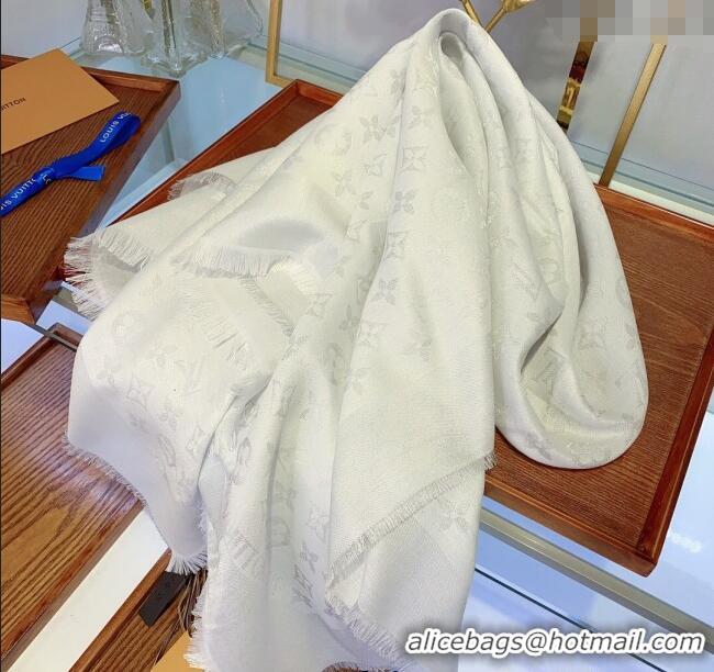 Popular Style Louis Vuitton Classic Silk Wool Shawl Scarf 140cm with Silver-Tone Lurex V4030 White 2025