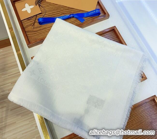 Popular Style Louis Vuitton Classic Silk Wool Shawl Scarf 140cm with Silver-Tone Lurex V4030 White 2025