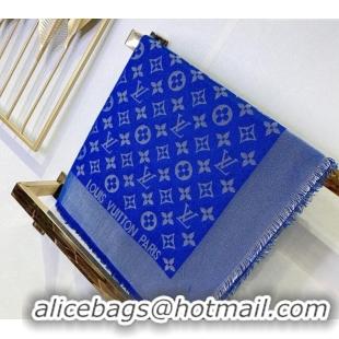 New Design Louis Vuitton Classic Silk Wool Shawl Scarf 140cm with Silver-Tone Lurex V4030 Blue 2025