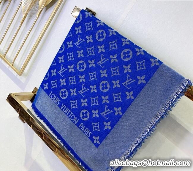 New Design Louis Vuitton Classic Silk Wool Shawl Scarf 140cm with Silver-Tone Lurex V4030 Blue 2025
